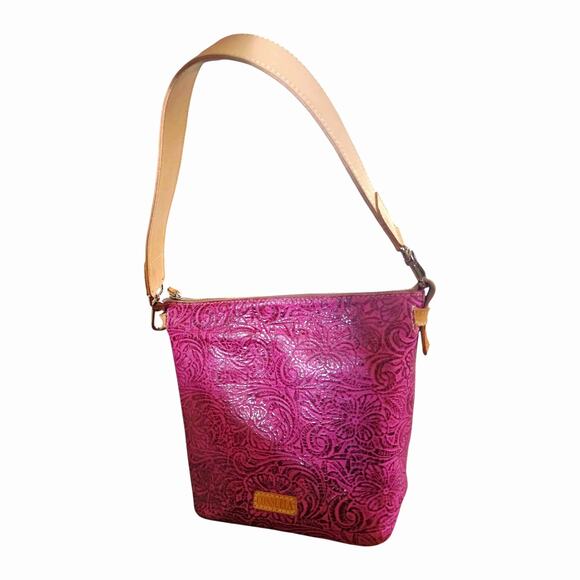 Consuela mena wedge purse fuchsia tooled leather bag Pink Crossbody - Picture 3 of 14